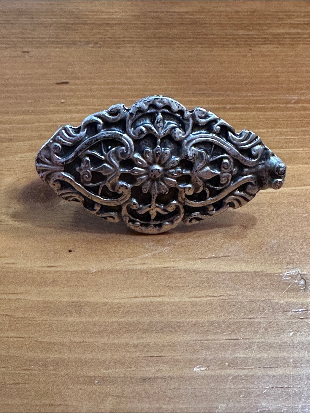 Ornate Silver Tone Floral Scroll Statement Ring Adjustable Victorian Style